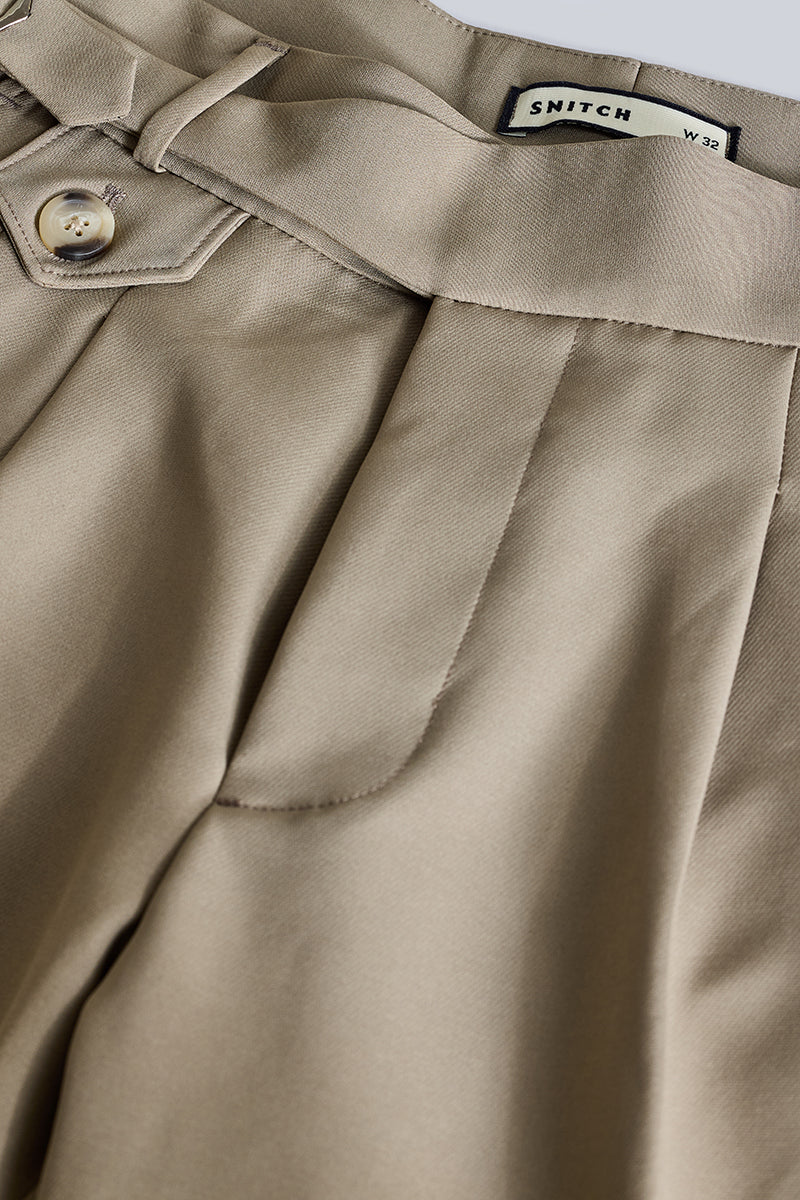 Beige Slim Fit Gurkha Trousers