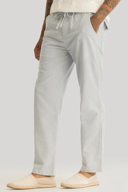 Vincenzo Light Grey Plain Linen Slim Fit Trouser