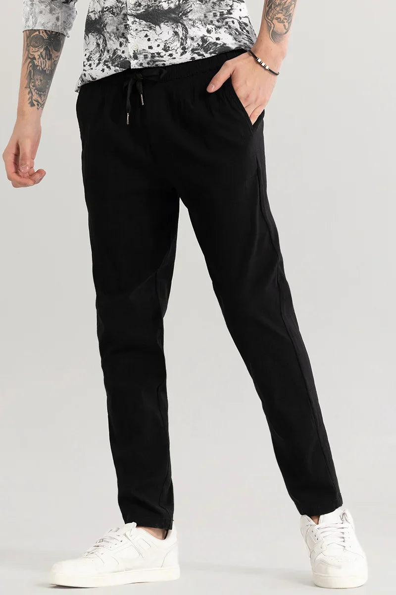 Veluxe Black Checked Linen Blend Pant