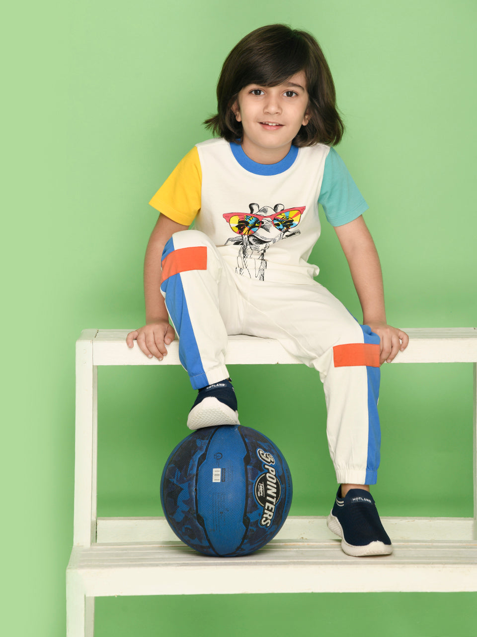 Kid Boys White Multi Pastel Color T-Shirt and Joggers Set