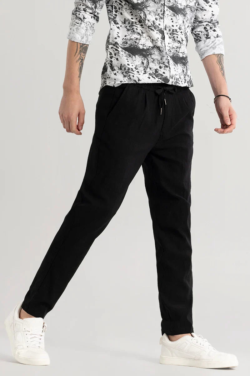 Veluxe Black Checked Linen Blend Pant