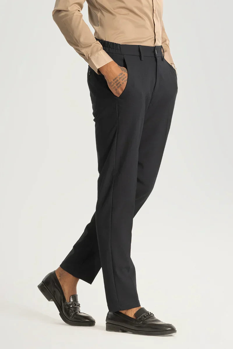 Charcoal Grey Self-Design Slim Fit Trousers