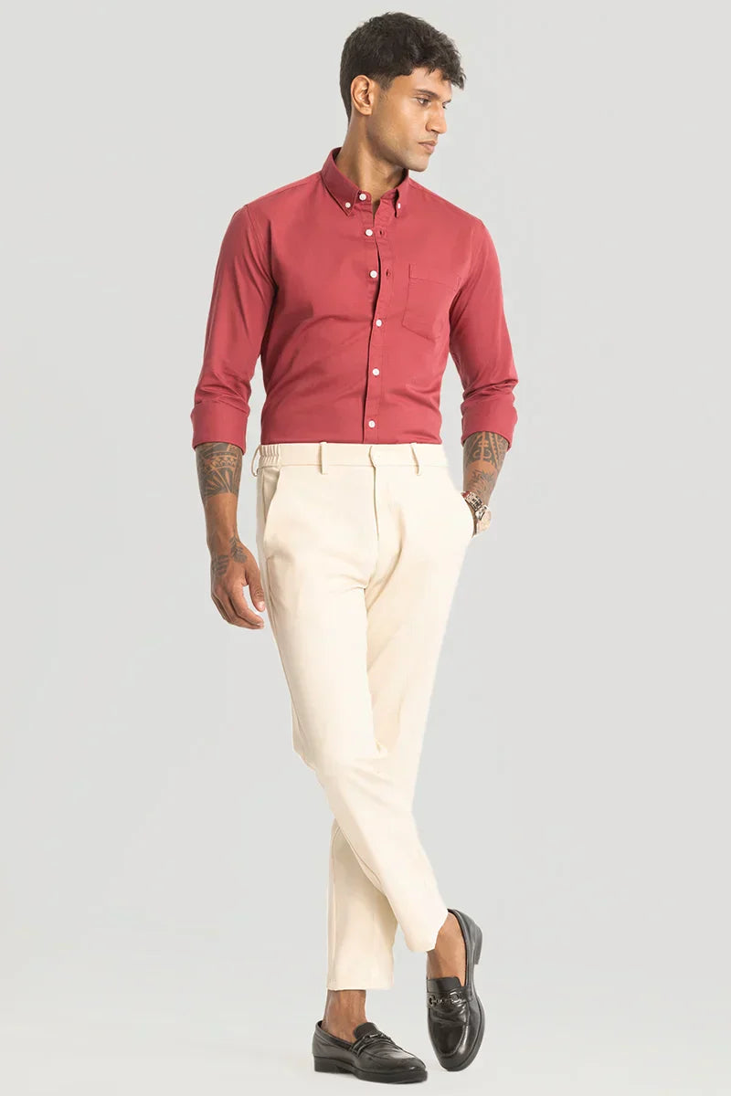 Cream Slim Fit Stretch Trouser