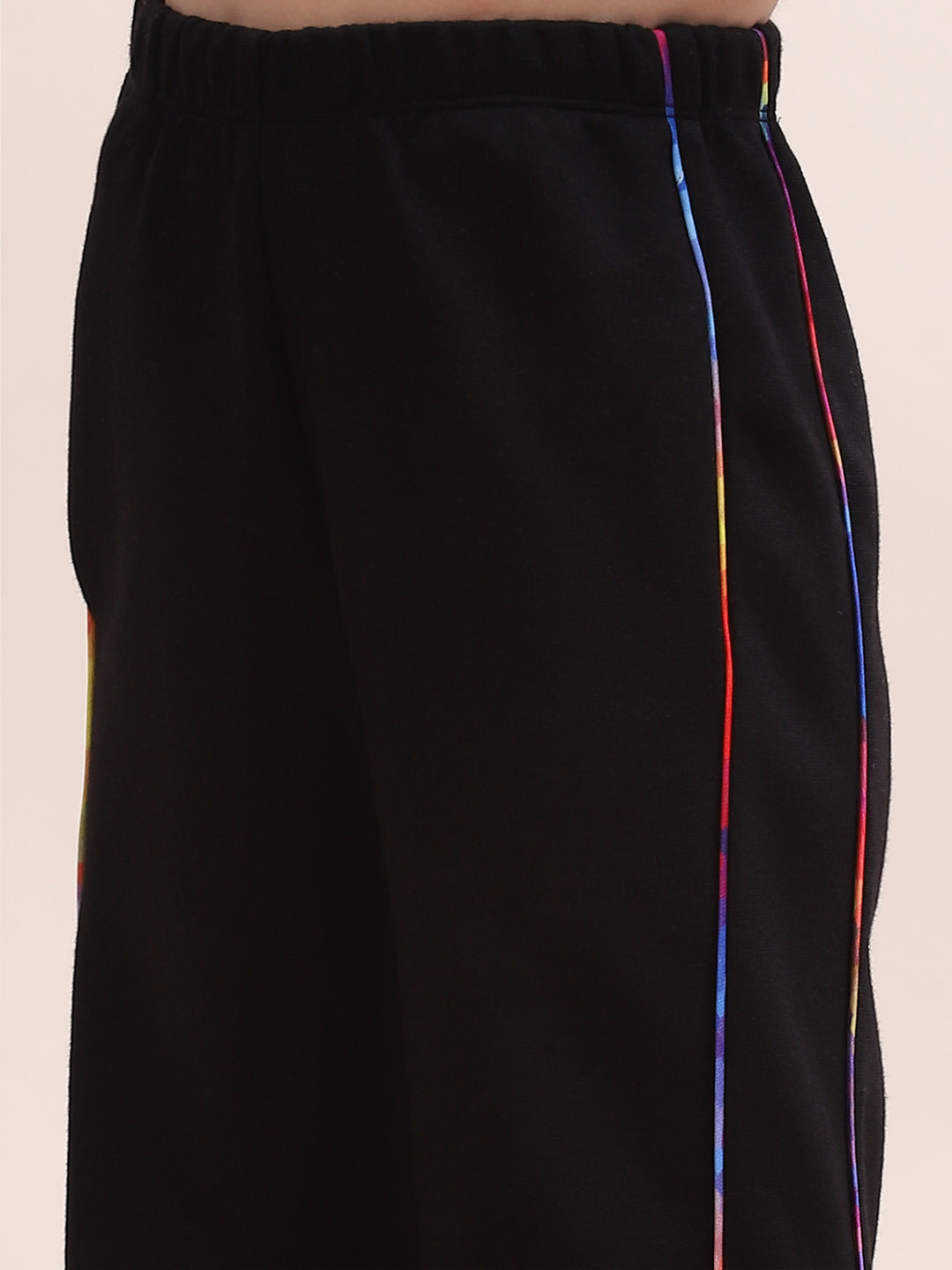 Unisex Black Tracksuit Set with Rainbow Piping