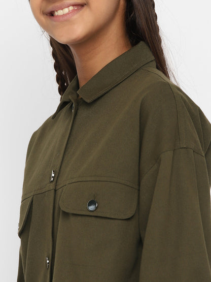 Spunkies-Girls-Full-Sleeve-Jacket-Olive