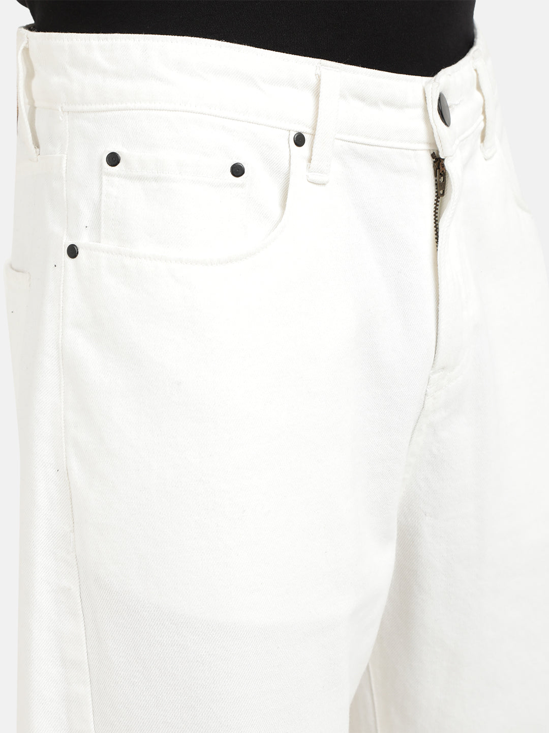 Men White Loose Relaxed Fit Solid Cropped Jeans