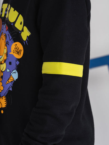 Casually Black Garfield Puff Printed Sweatshirt