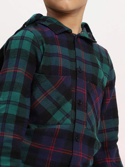 Boys Green & Navy Plaid Flannel Shirt