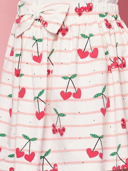 Kid Girls' White Butterfly Print T-Shirt and Pink Skirt