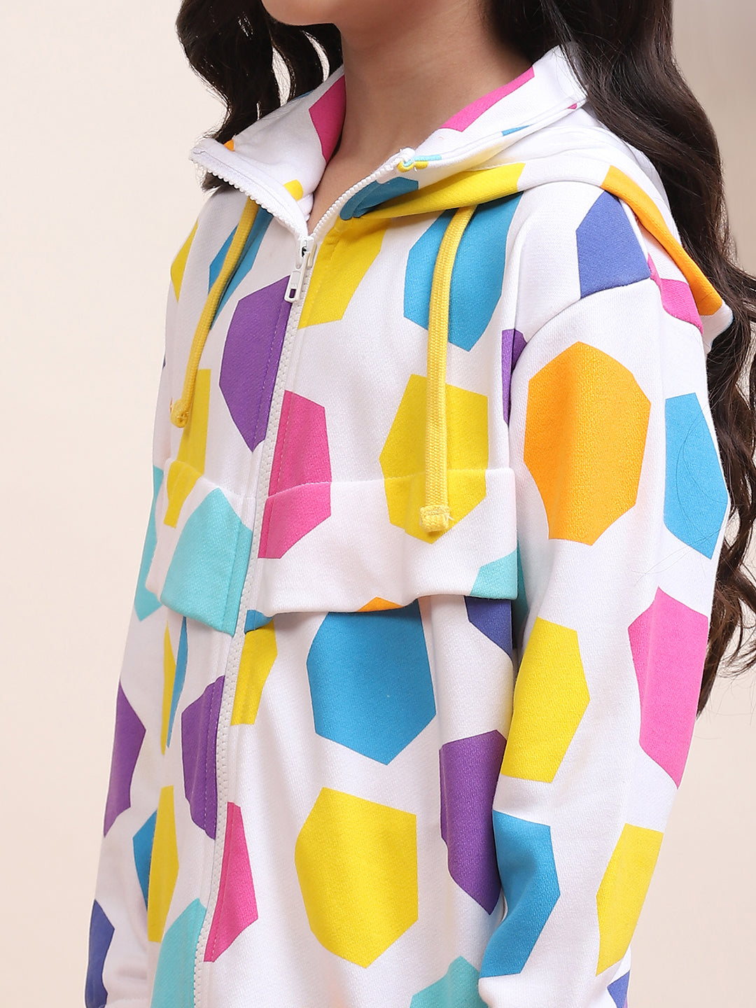 Girls' Colorful Geometric Print Zip-Up Jacket - Fun & Stylish Outerwear