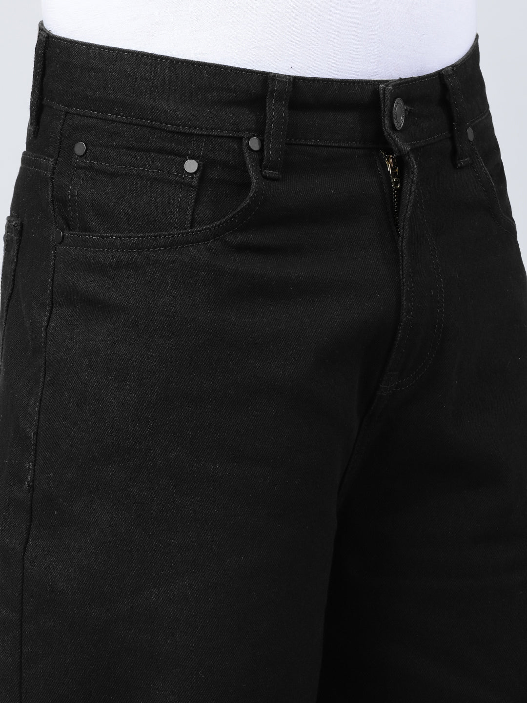 Men Black Rigid Baggy Fit Solid Jeans