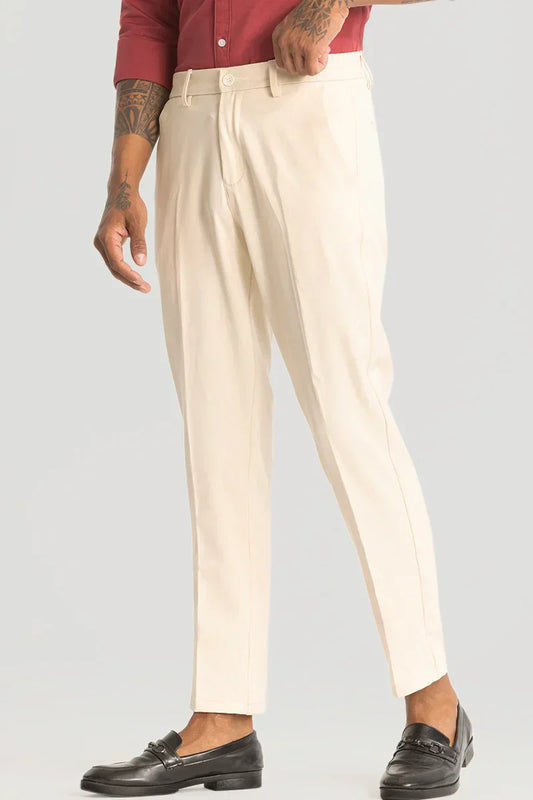 Cream Slim Fit Stretch Trouser