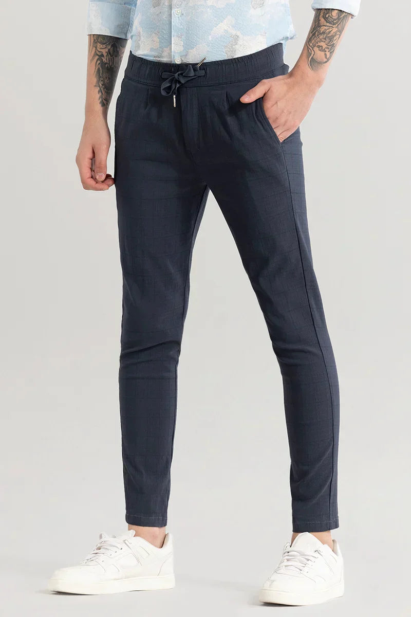 Veluxe Anchor Grey Checked Linen Blend Pant