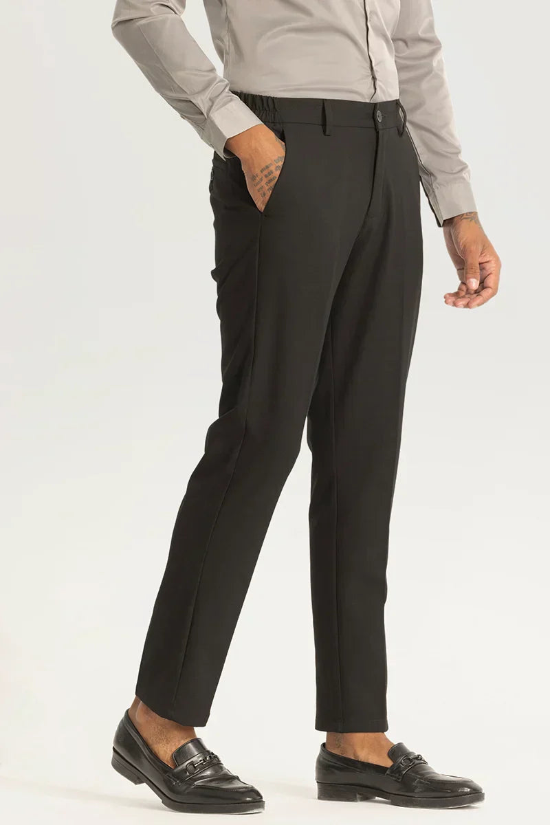 Black Self-Design Slim Fit Trousers