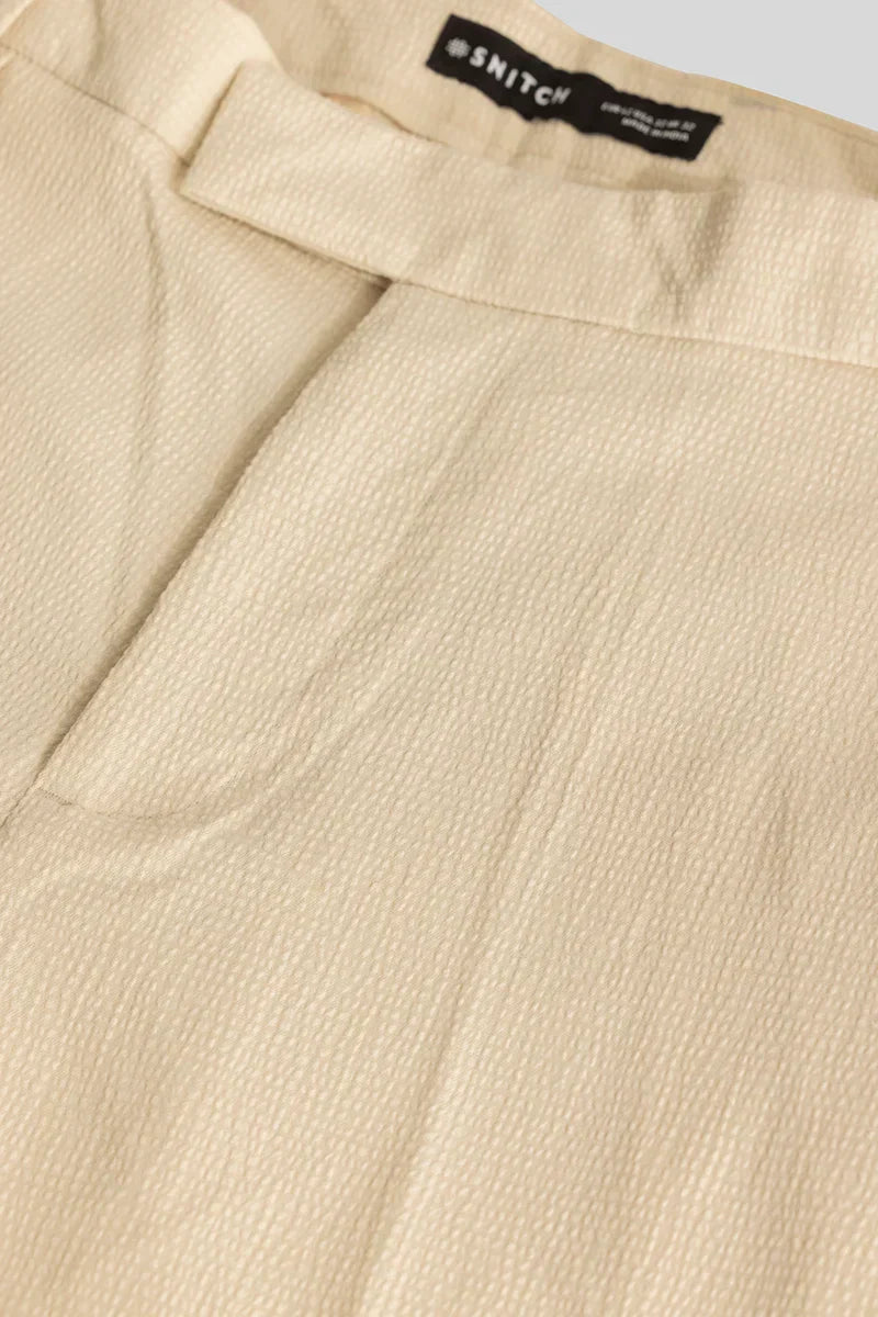 Yann Beige Plain Slim Fit Trousers