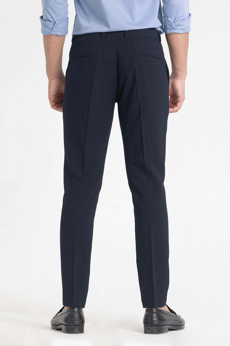 Dark Blue Self-Design Formal Trousers