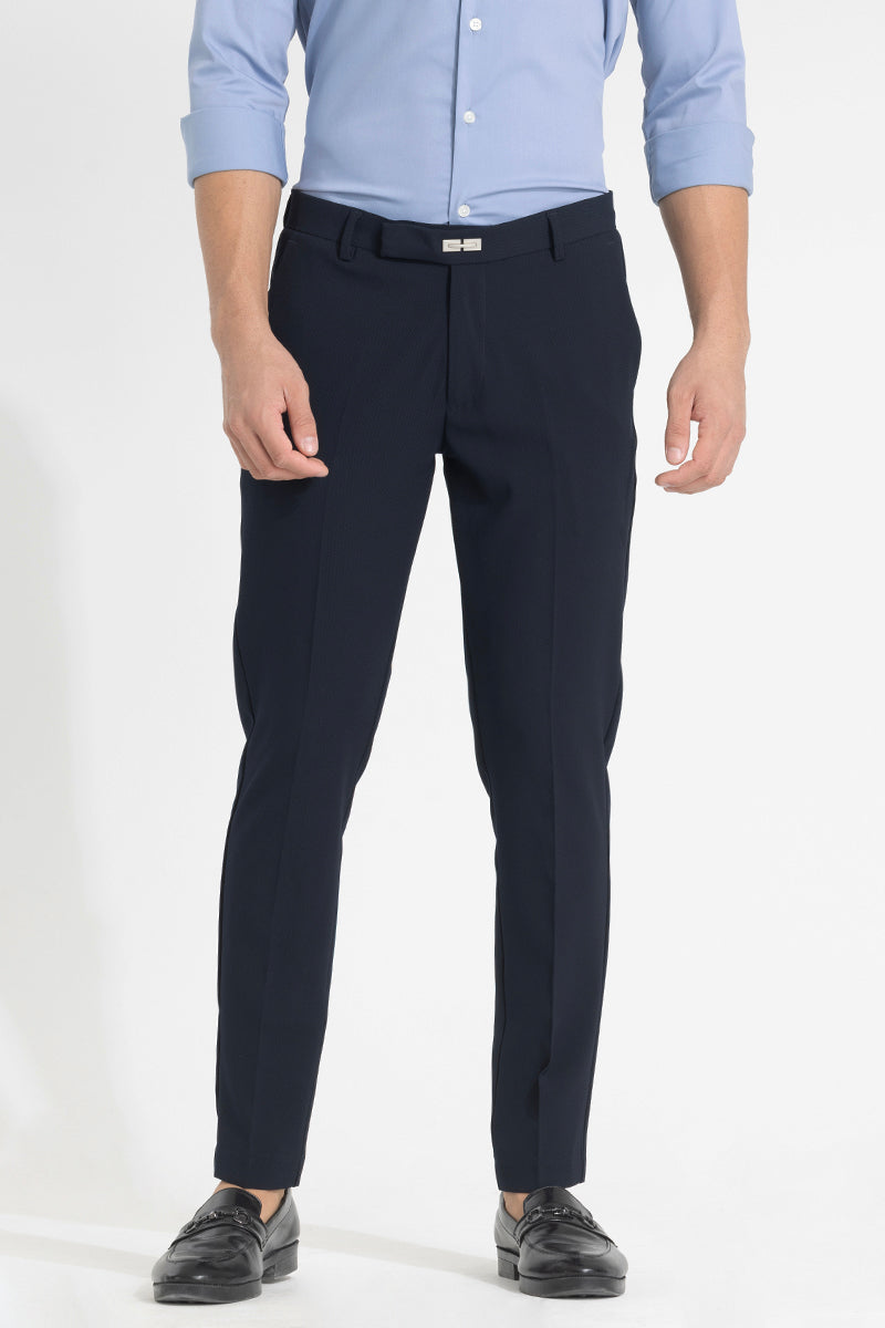 Dark Blue Self-Design Formal Trousers