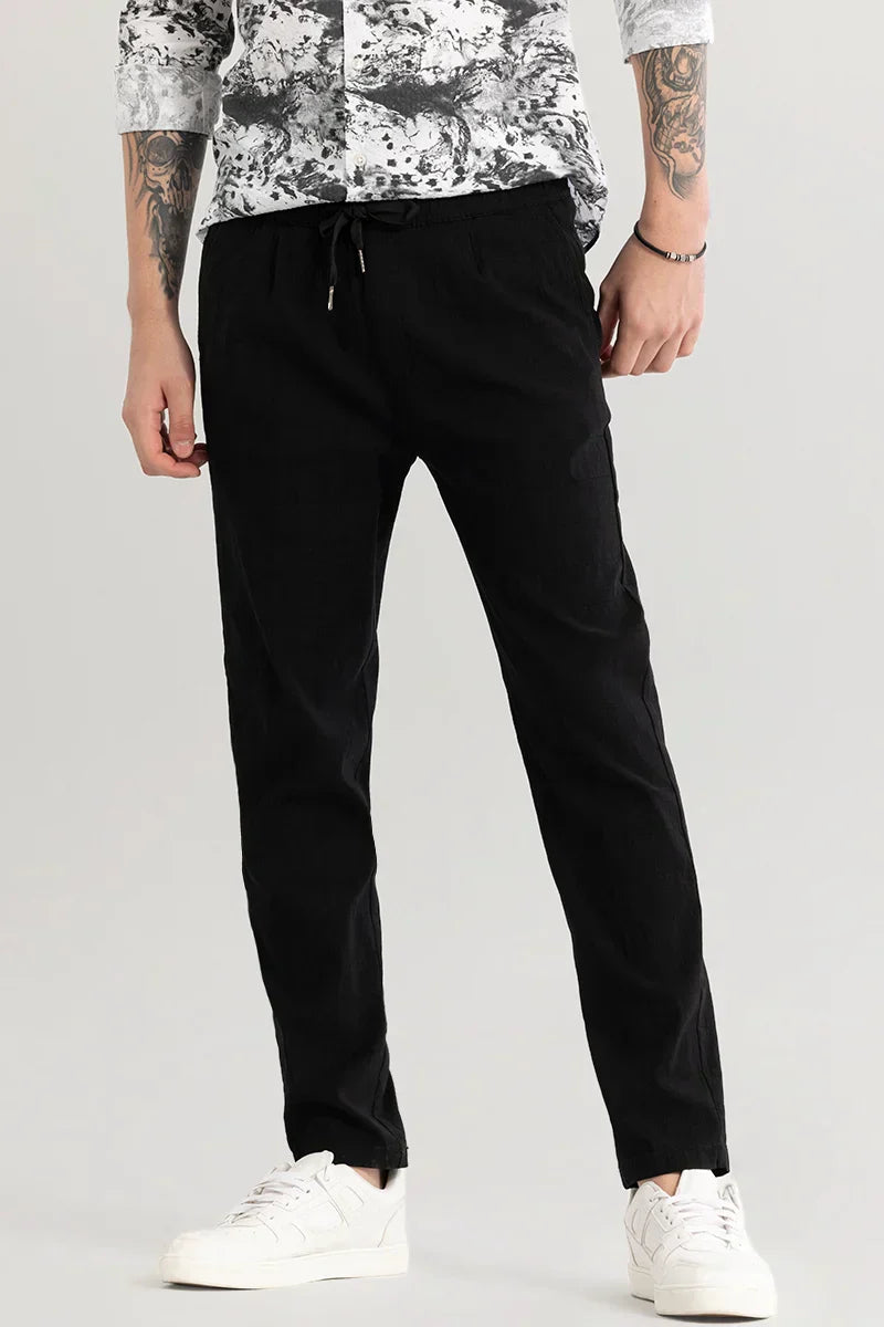 Veluxe Black Checked Linen Blend Pant