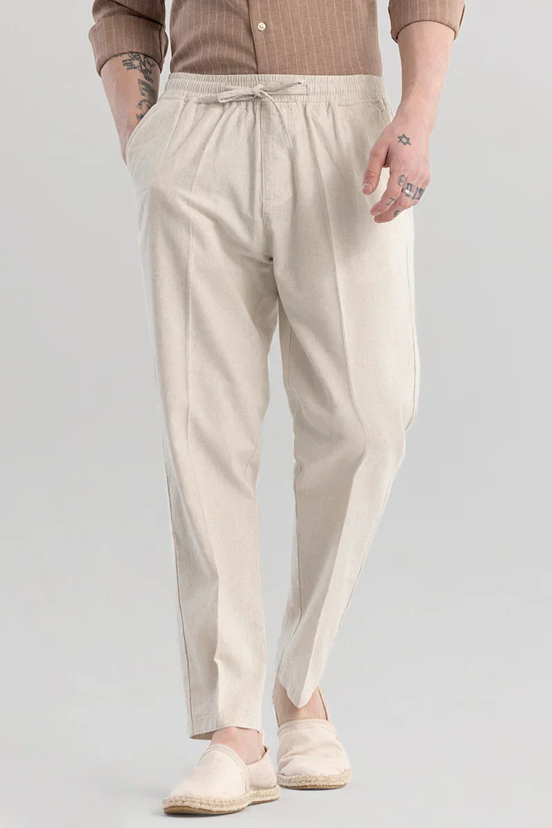 Wafty Beige Linen Trousers