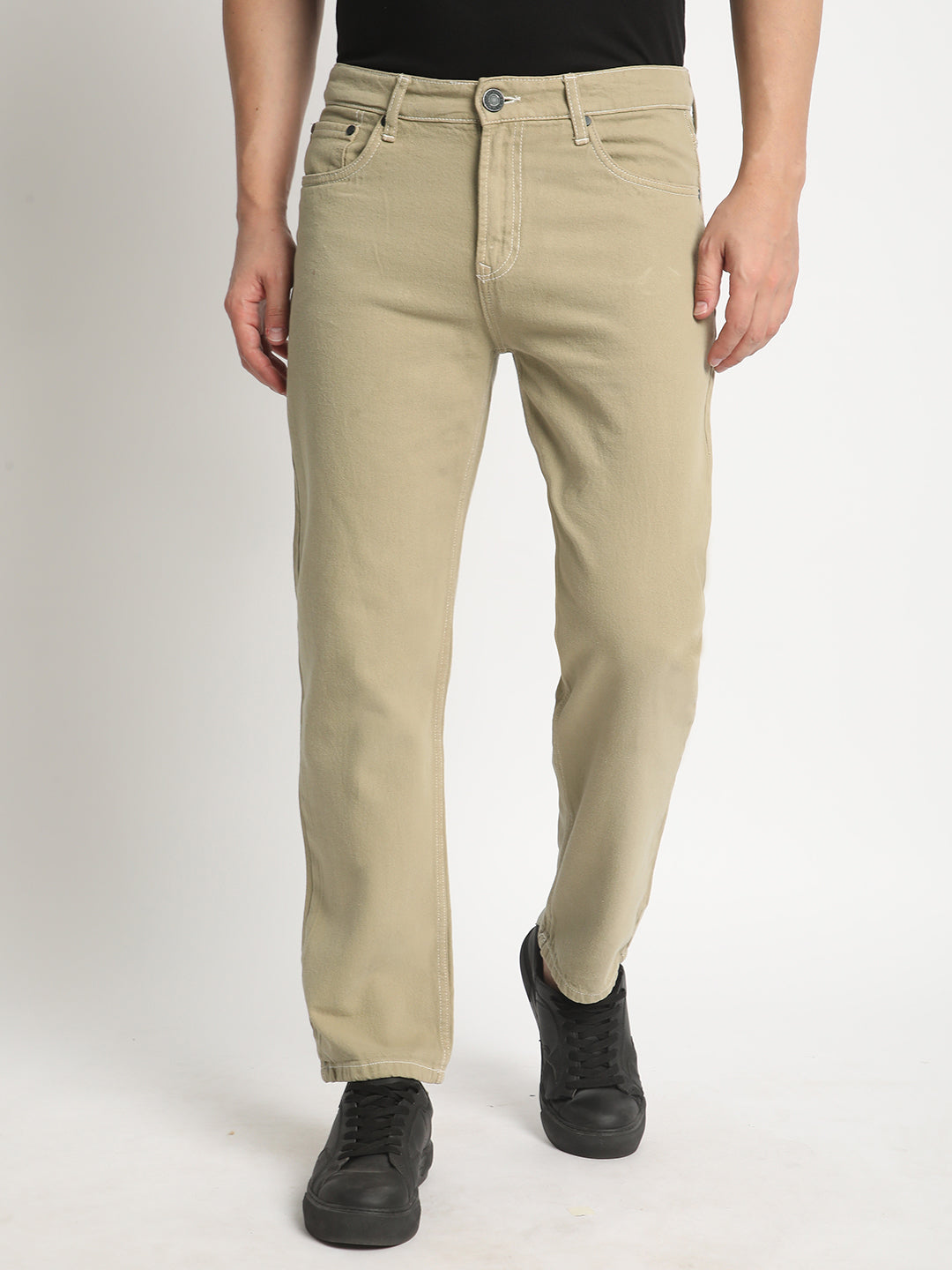 Men Sage Olive Relaxed Fit Solid Coloured Jeans