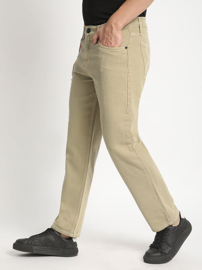 Men Sage Olive Relaxed Fit Solid Coloured Jeans