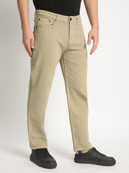 Men Sage Olive Relaxed Fit Solid Coloured Jeans