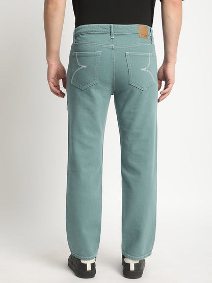 Men Teal Green Relaxed Fit Solid Coloured Jeans