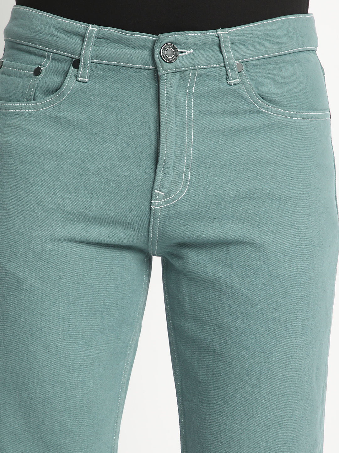 Men Teal Green Relaxed Fit Solid Coloured Jeans