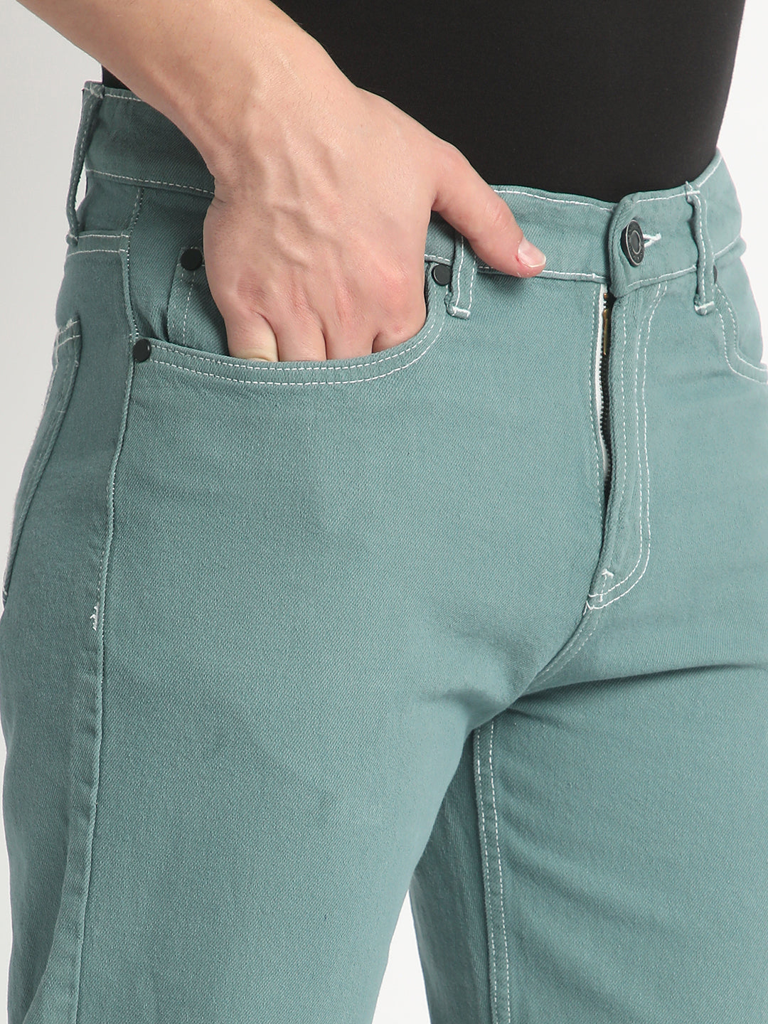 Men Teal Green Relaxed Fit Solid Coloured Jeans