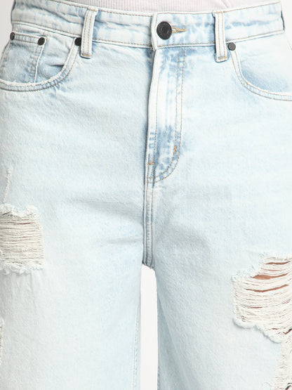 Men Light Blue Baggy Fit  Solid Highly Distressed Jeans