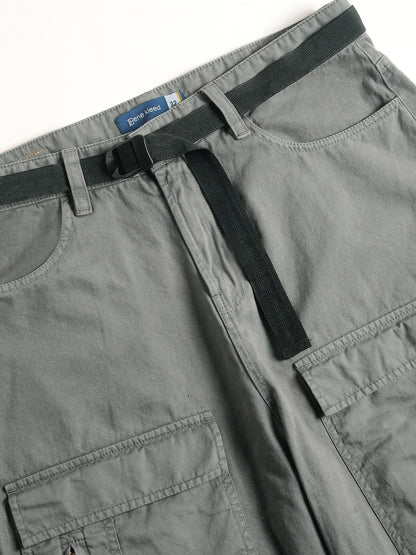 Loose Balloon Fit Solid Cargo Joggers with Belt