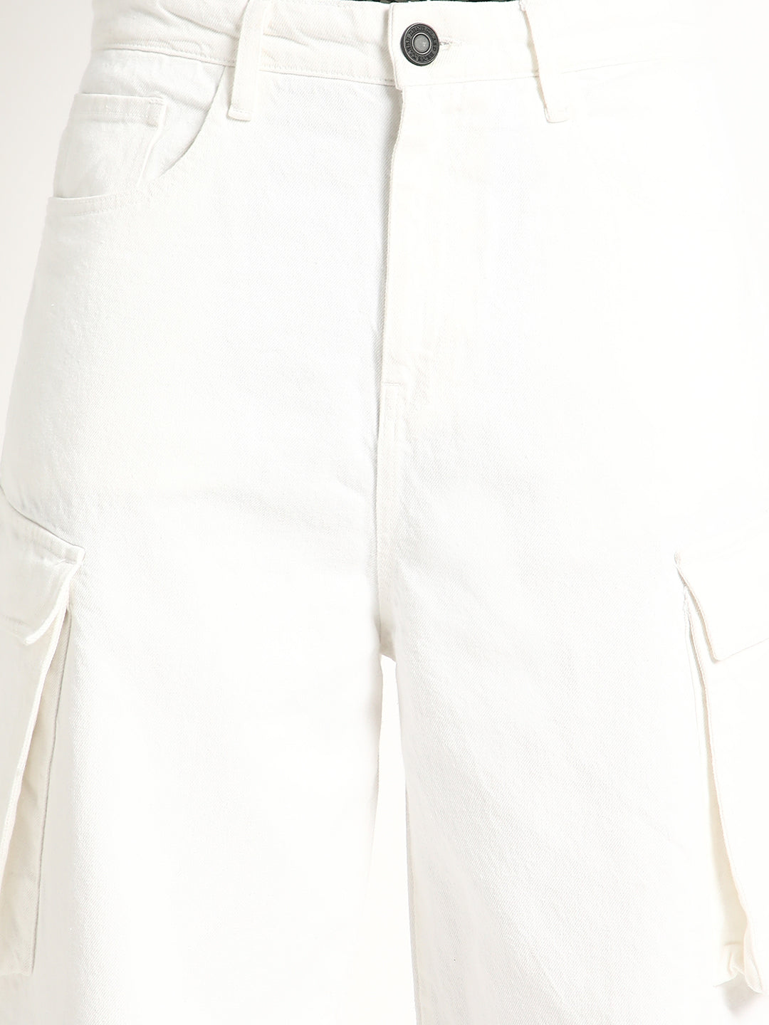 Men White Baggy Fit Solid Cargo Jeans