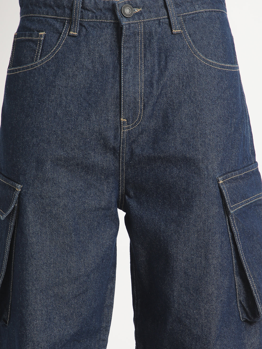 Men Navy Baggy Fit Solid Cargo Jeans