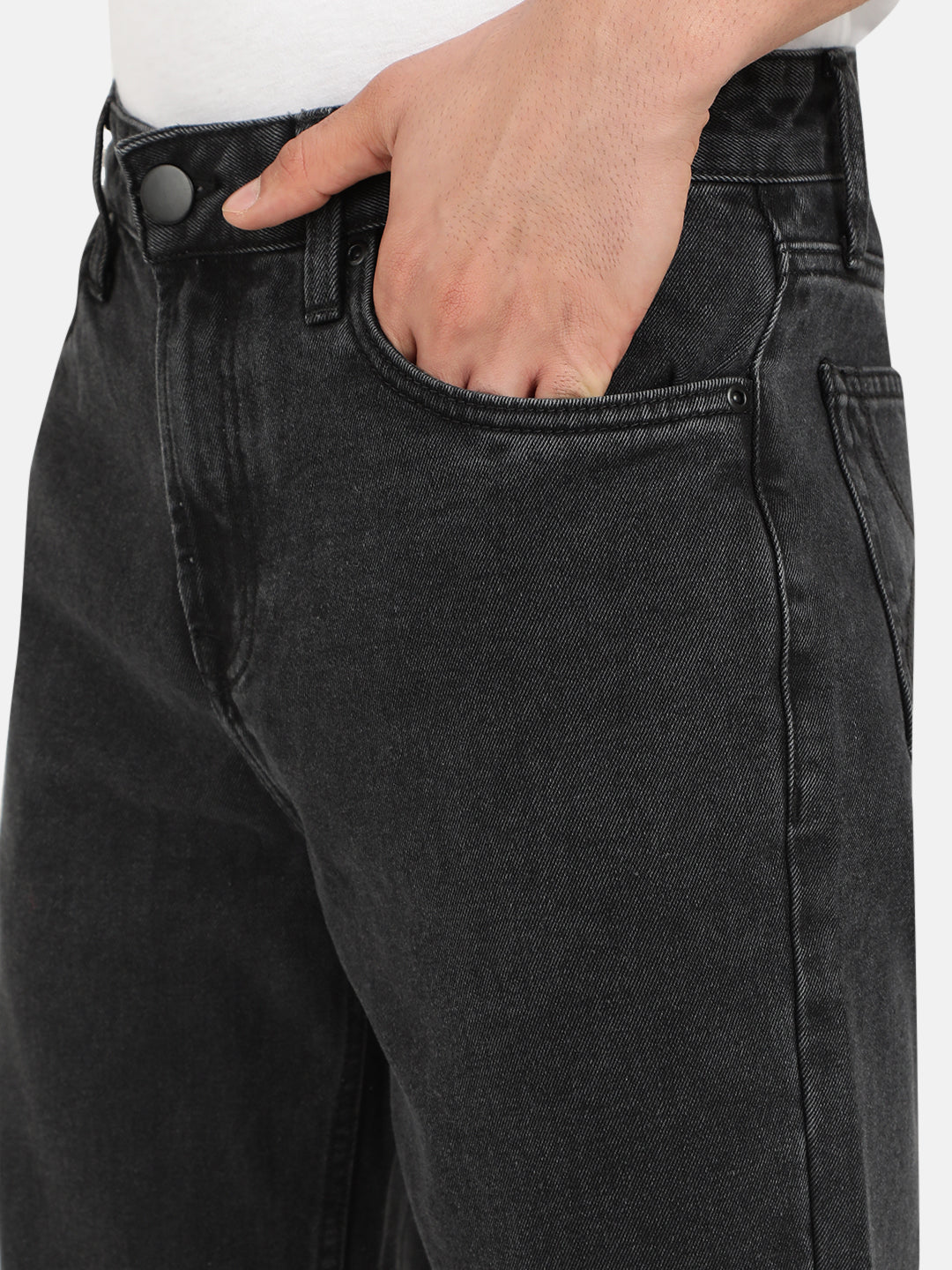 Men Charcoal Relaxed Fit Solid Jeans