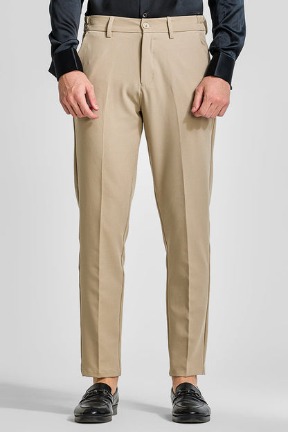 Beige Plain Regular Fit Trousers