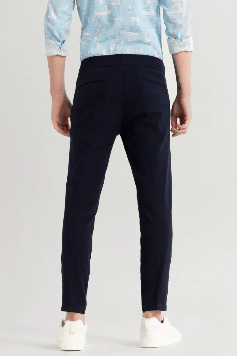 Veluxe Navy Checked Linen Blend Pant