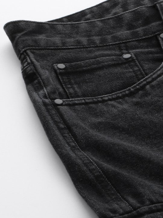 Men Charcoal Relaxed Fit Solid Cargo Jeans