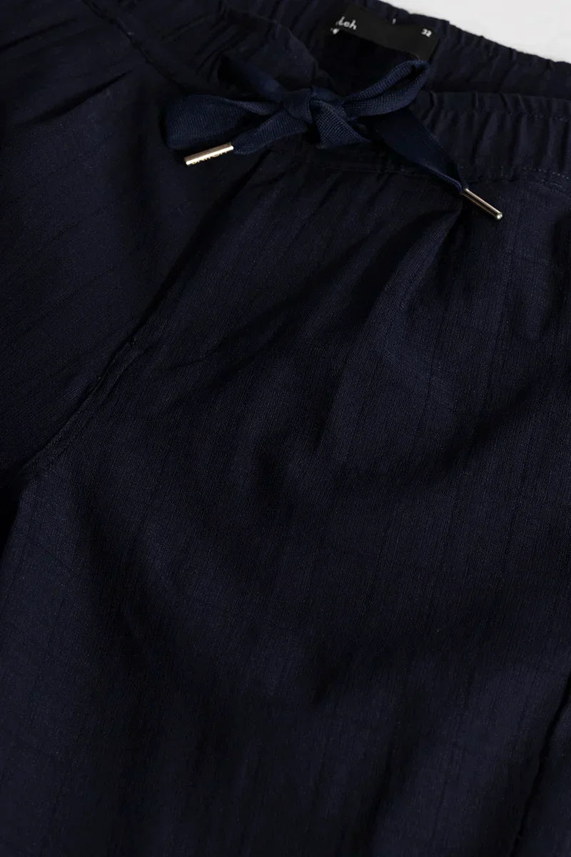 Veluxe Navy Checked Linen Blend Pant