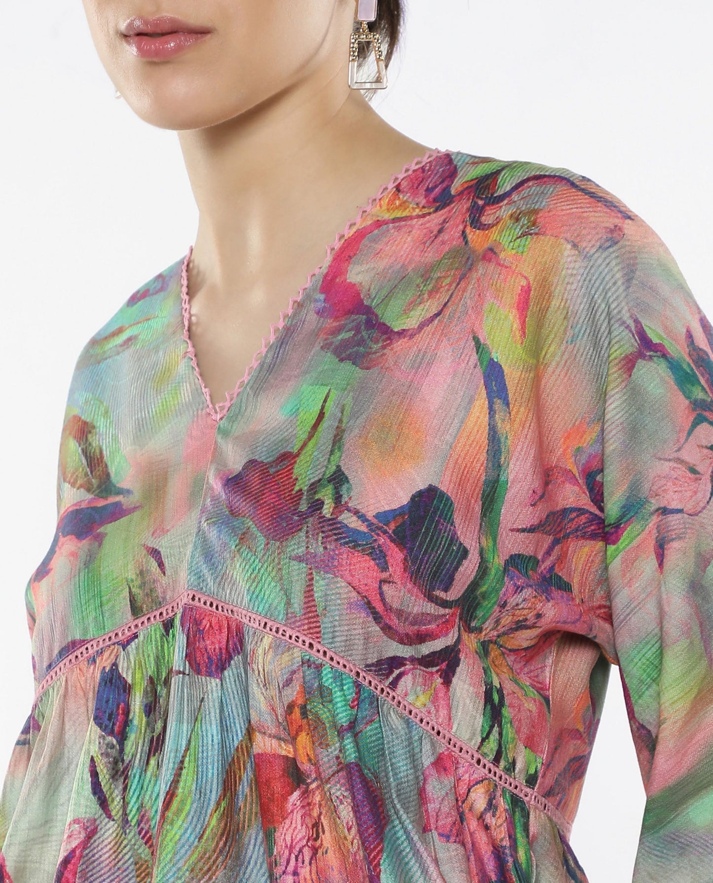 Rareism Women Ajax Multi Bishop Sleeves V-Neck Floral Print Top