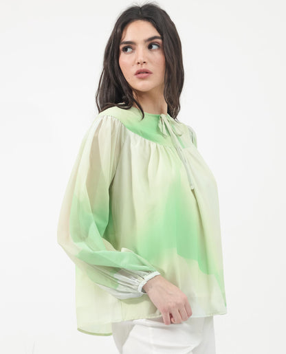 Rareism Women Alic Green Polyester Fabric Full Sleeve Round Neck Top