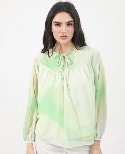 Rareism Women Alic Green Polyester Fabric Full Sleeve Round Neck Top