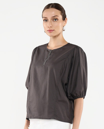 Rareism Women Artemis Grey Plain Top