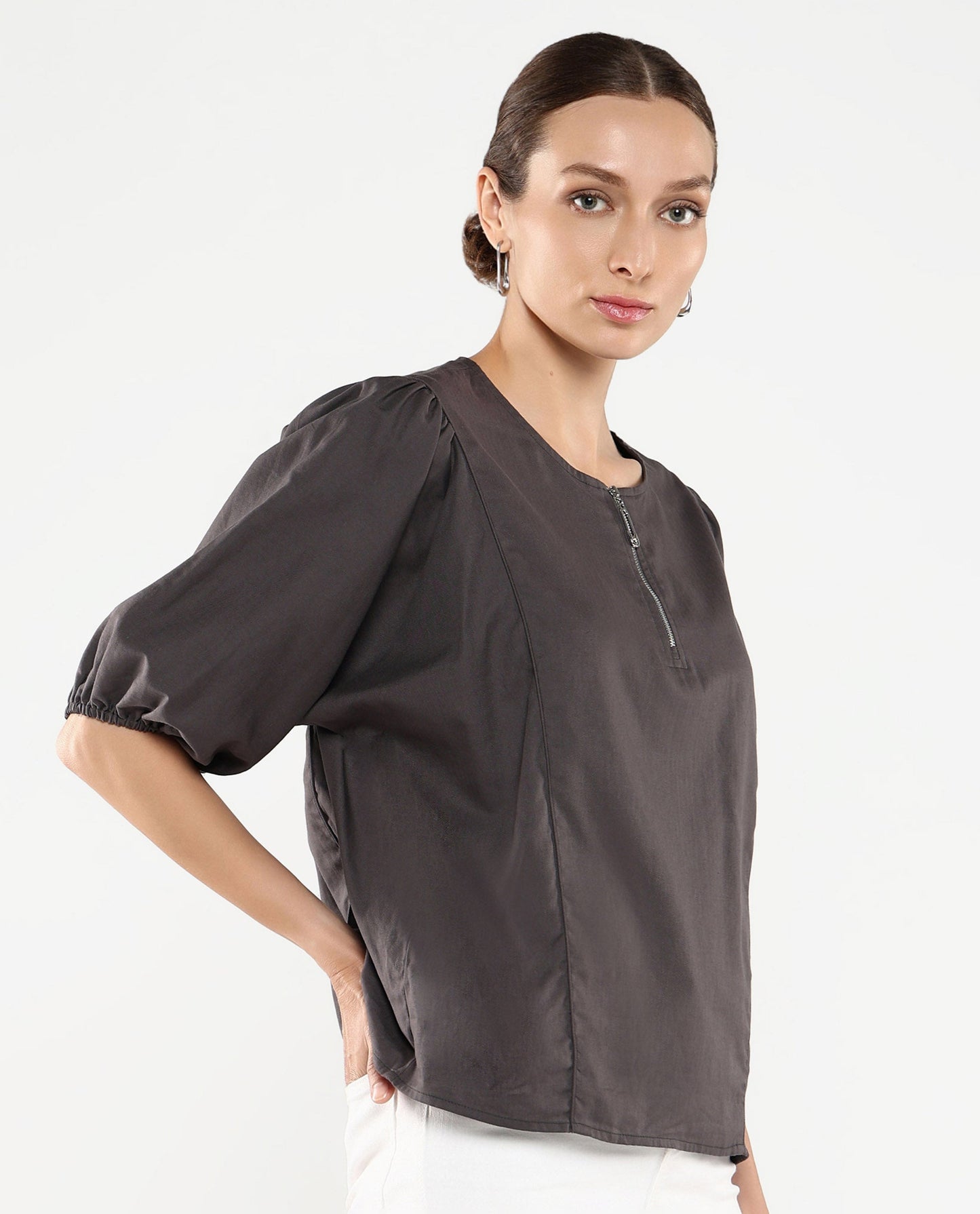 Rareism Women Artemis Grey Plain Top