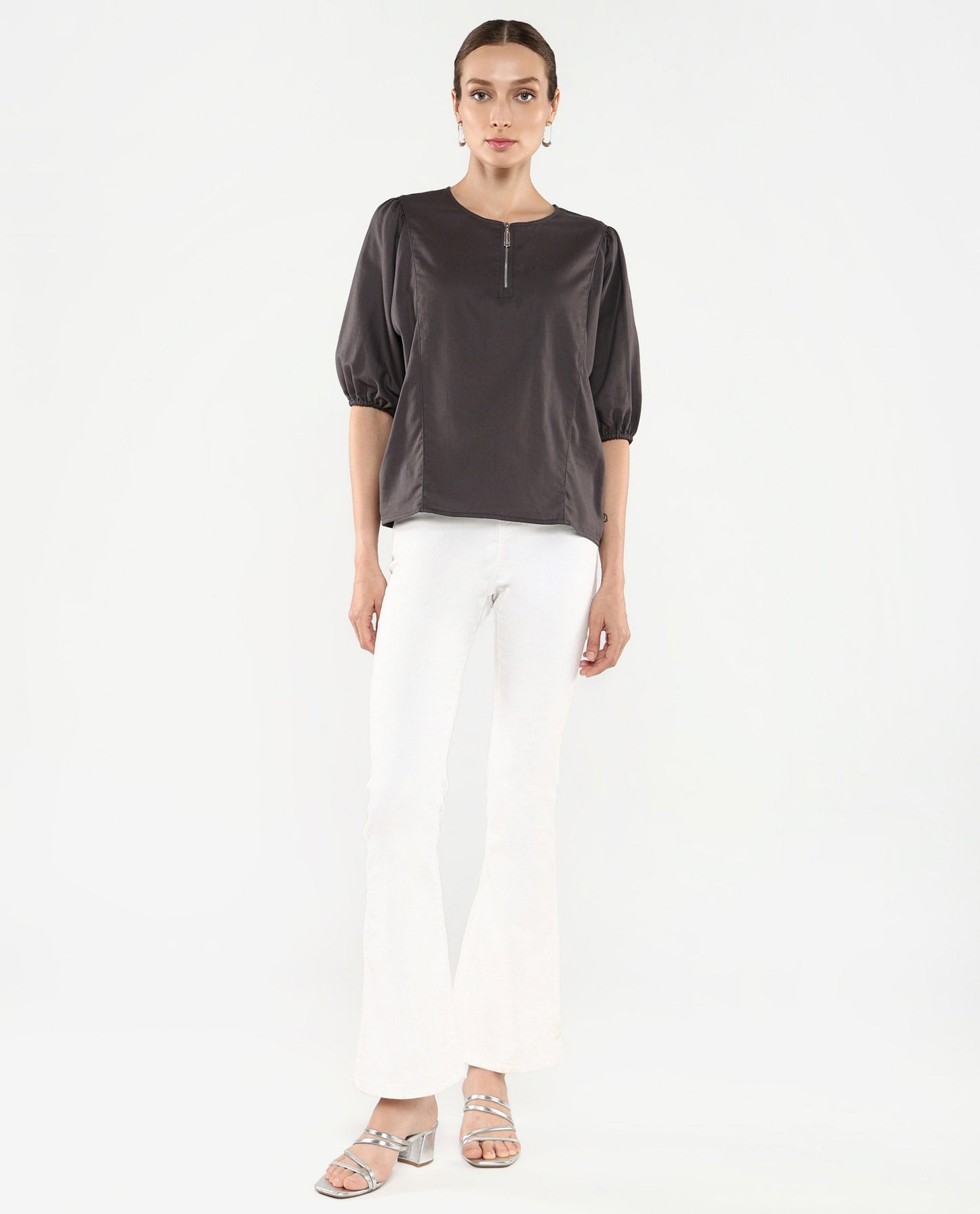 Rareism Women Artemis Grey Plain Top