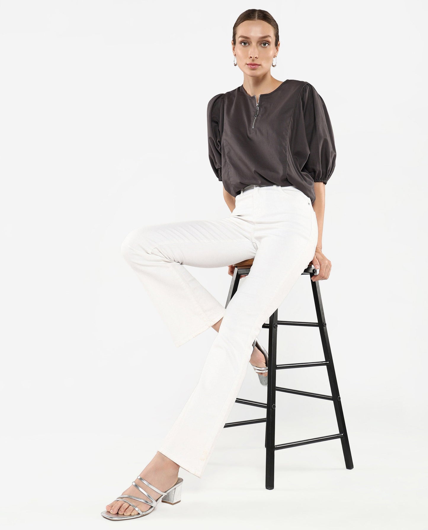 Rareism Women Artemis Grey Plain Top