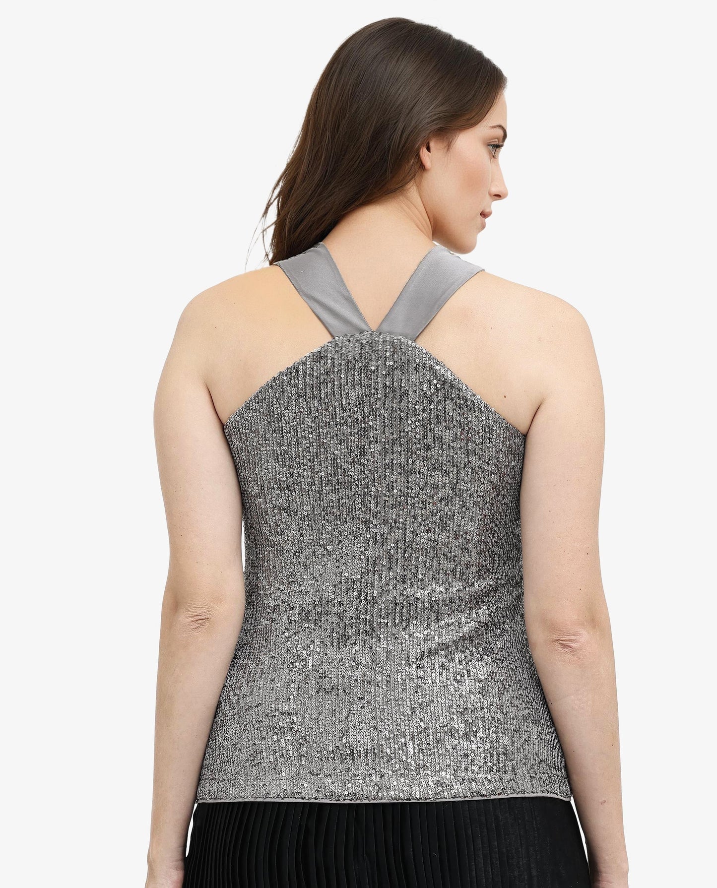 Rareism Women Aviv Metallic Grey Top Cotton Elastane Sleeveless Sequined