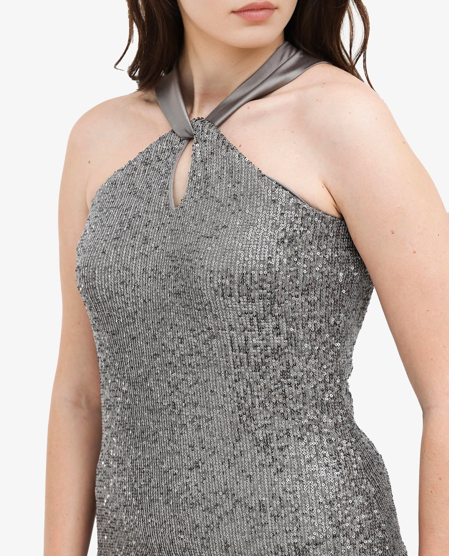 Rareism Women Aviv Metallic Grey Top Cotton Elastane Sleeveless Sequined