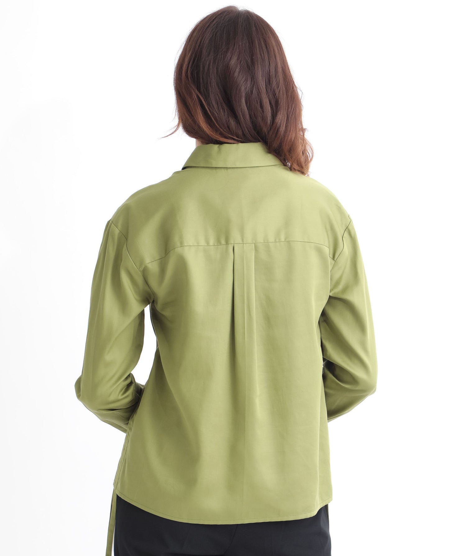 Rareism Women Avocado Olive Cotton Fabric Regular Fit Shirt Collar Full Sleeves Solid Top