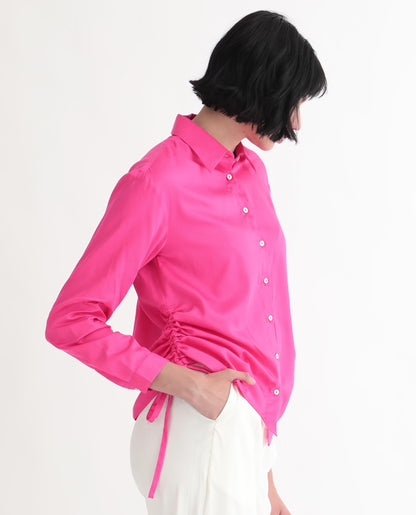 Rareism Women Avocado Pink Cotton Fabric Full Sleeves Button Closure Shirt Collar Regular Fit Plain Top