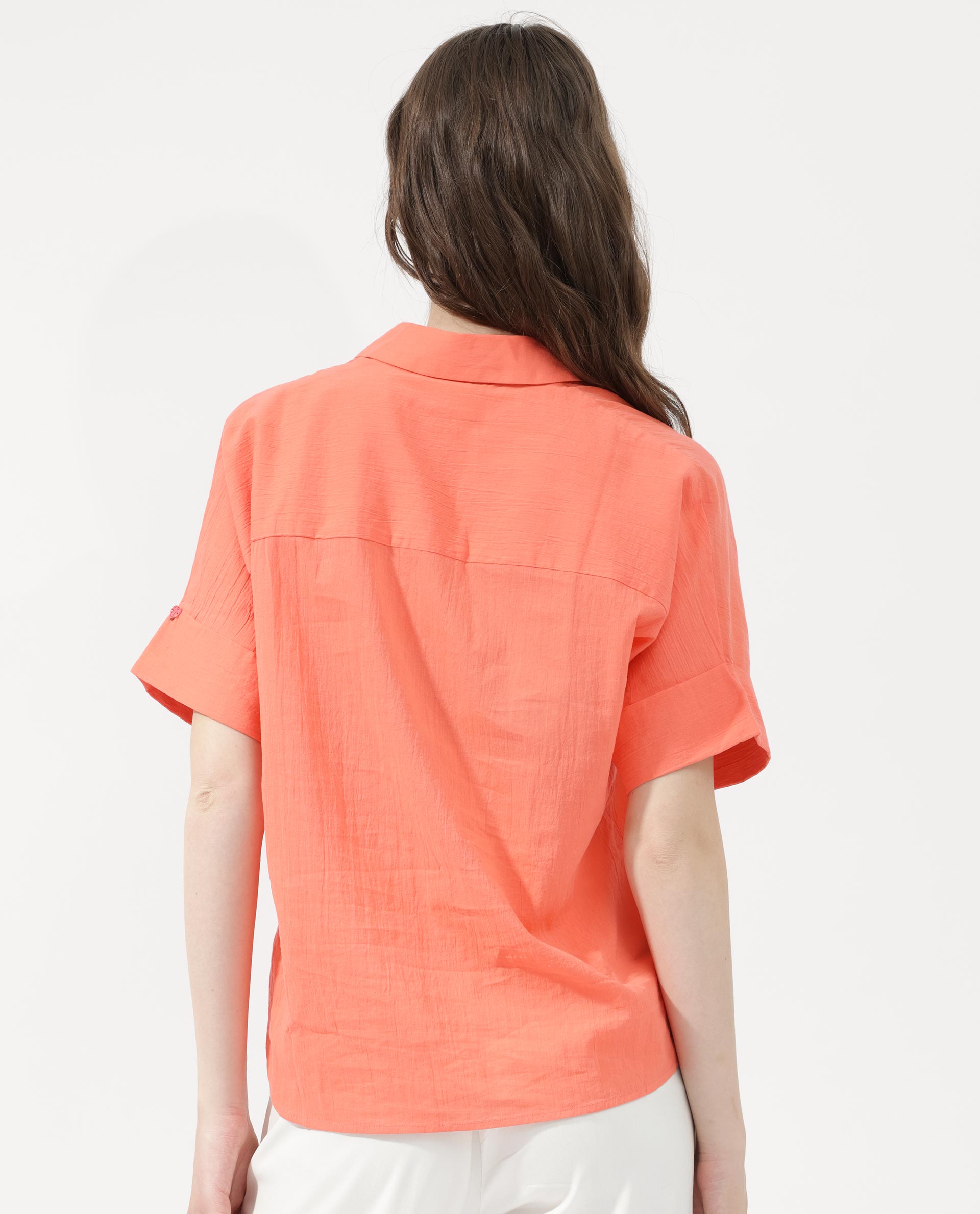 Rareism Women Azzure Orange Top Short Sleeve Solid